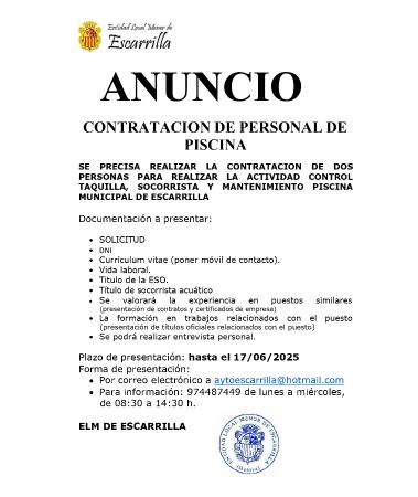 Imagen CONTRATACIÓN PERSONAL DE PISCINA