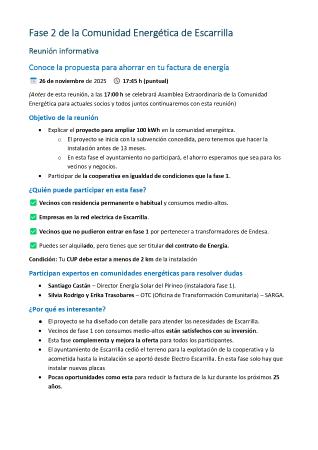 Imagen Reunión informativa Comunidad Energética de Escarrilla