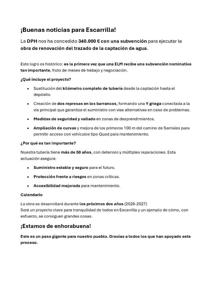 Imagen Subvención DPH para la renovación del trazado de la captacion de agua de Escarrilla