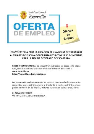 Imagen CONVOCATORIA PARA LA CREACIÓN DE UNA BOLSA DE TRABAJO DE AUXILIARES DE...