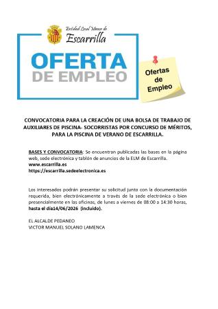 Imagen CONVOCATORIA PARA LA CREACIÓN DE UNA BOLSA DE TRABAJO DE AUXILIARES DE...
