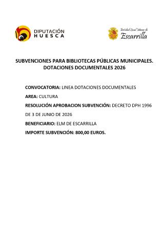 Imagen SUBVENCION DPH-DOTACIONES DOCUMENTALES BIBLIOTECA