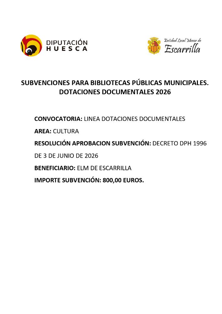 Imagen SUBVENCION DPH-DOTACIONES DOCUMENTALES BIBLIOTECA
