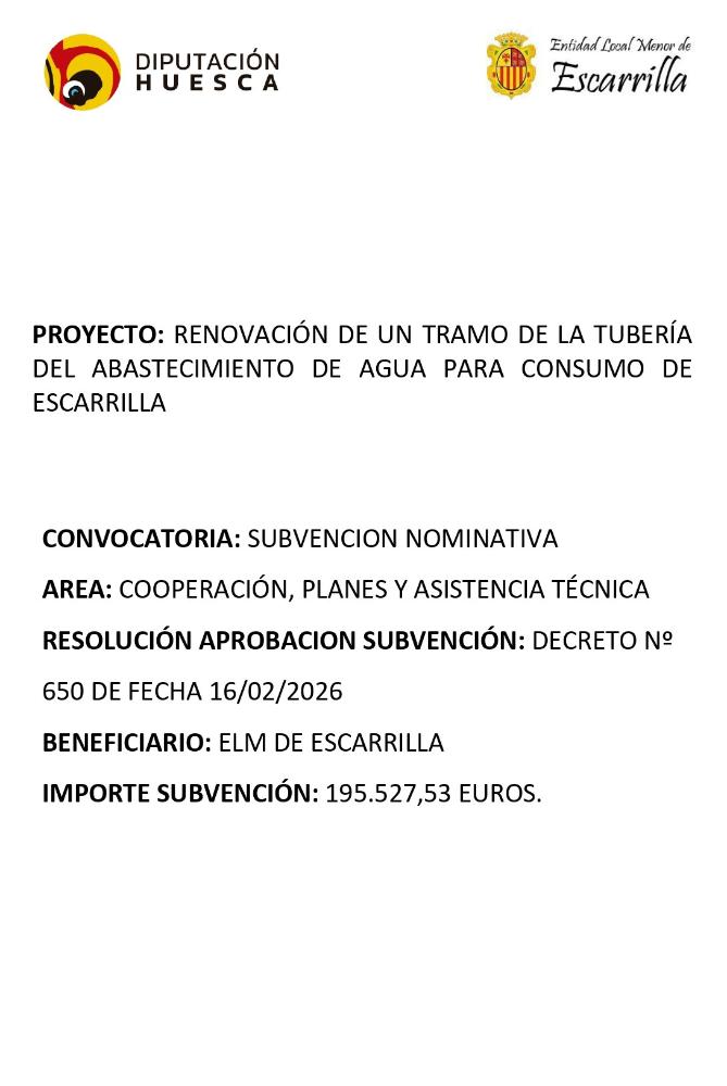 Imagen Subvención DPH para la renovación del trazado de la captacion de agua de Escarrilla